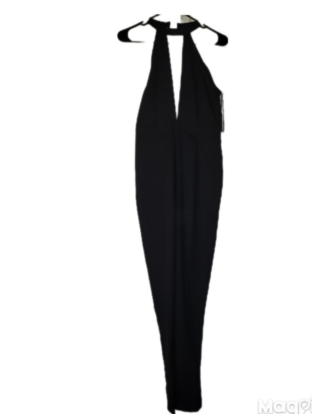Missguided 10 Black Halter Neck Jumpsuit Deep Plunge Neckline High Cutout Collar